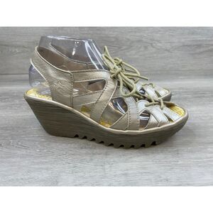 Fly London Women's Sandal Slingback Wedge Platform US 7.5 Silver Shoes